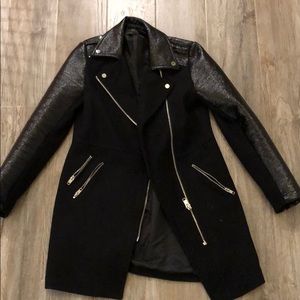 Zara faux leather trimmed wool coat